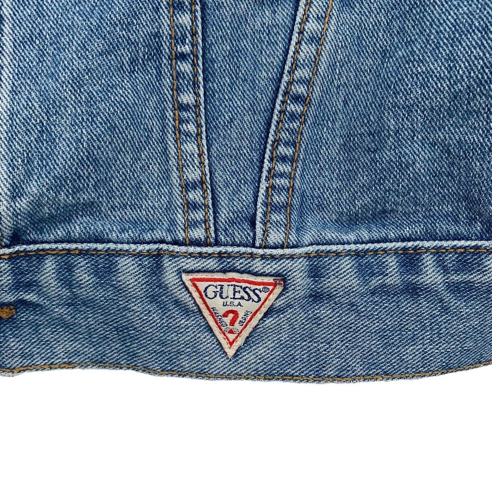 Vintage Guess Jean Jacket Cropped Denim Blue Made In USA Size Small - Picture 5 of 12